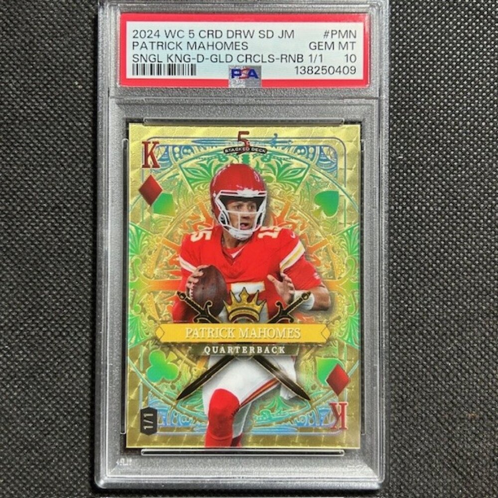 Patrick Mahomes 1/1 Gold Circles King 2024 5 Card Draw Wild Card PSA 10 Gem Mint